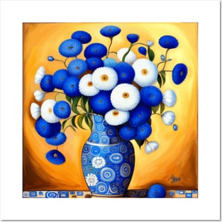 Blue and White Flowers in Blue and White Vase Still Life Painting Posters and Art